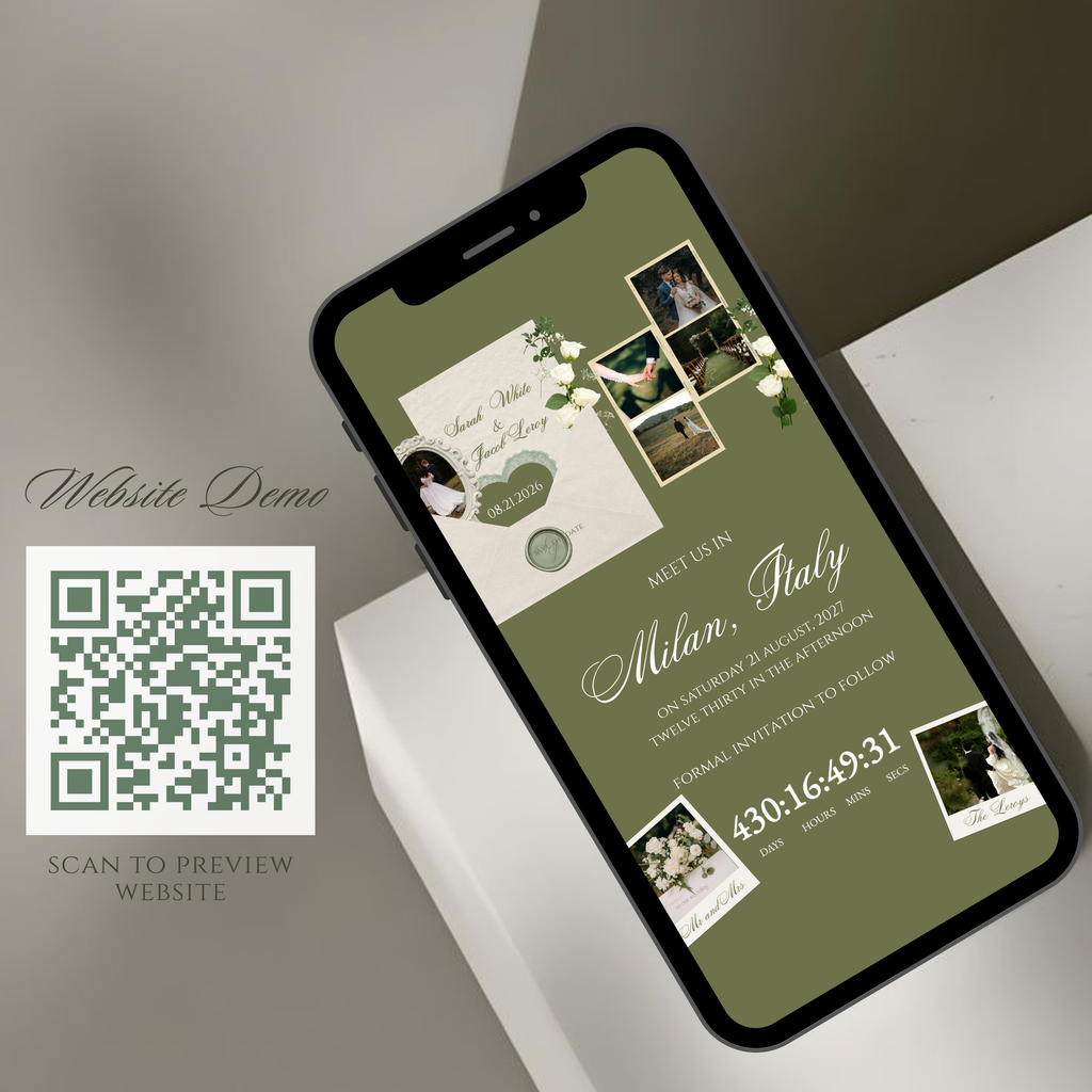 Green and Beige Wedding Save the Date Invite