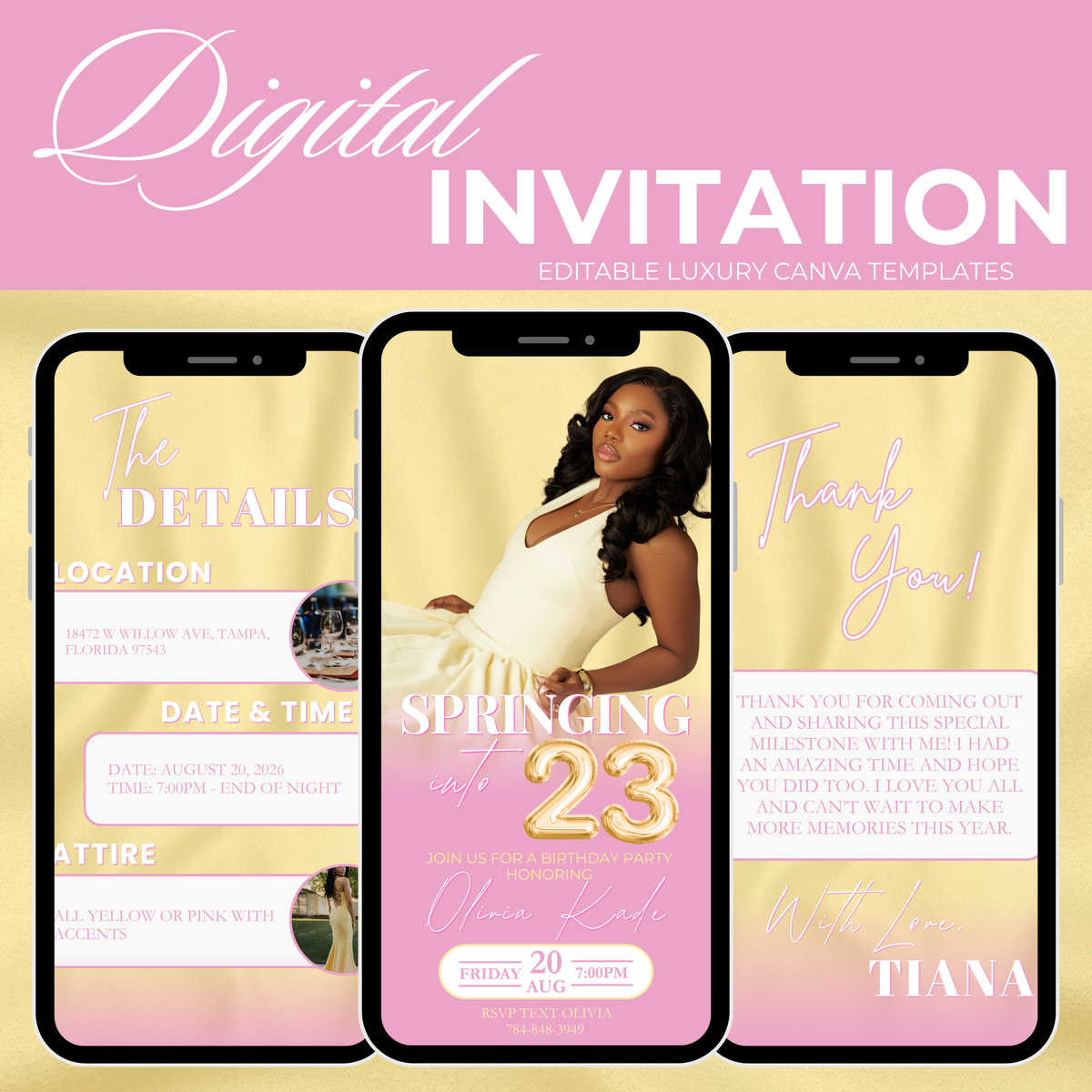 Pastel Pink and Yellow Birthday Invite