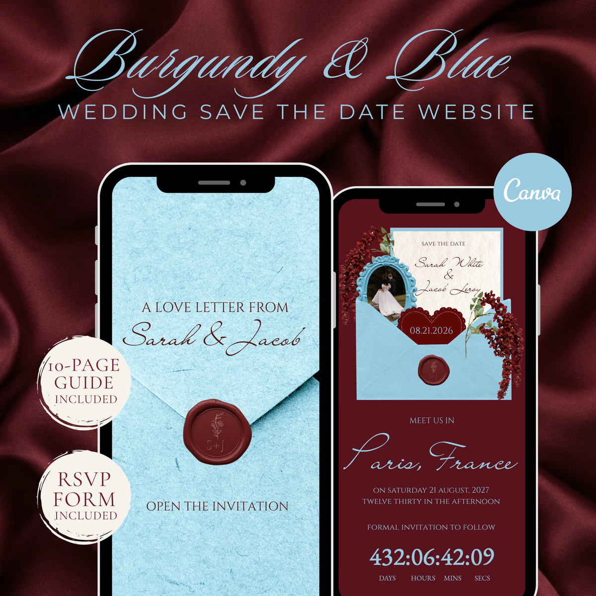 Burgundy and Blue Wedding Save the Date
