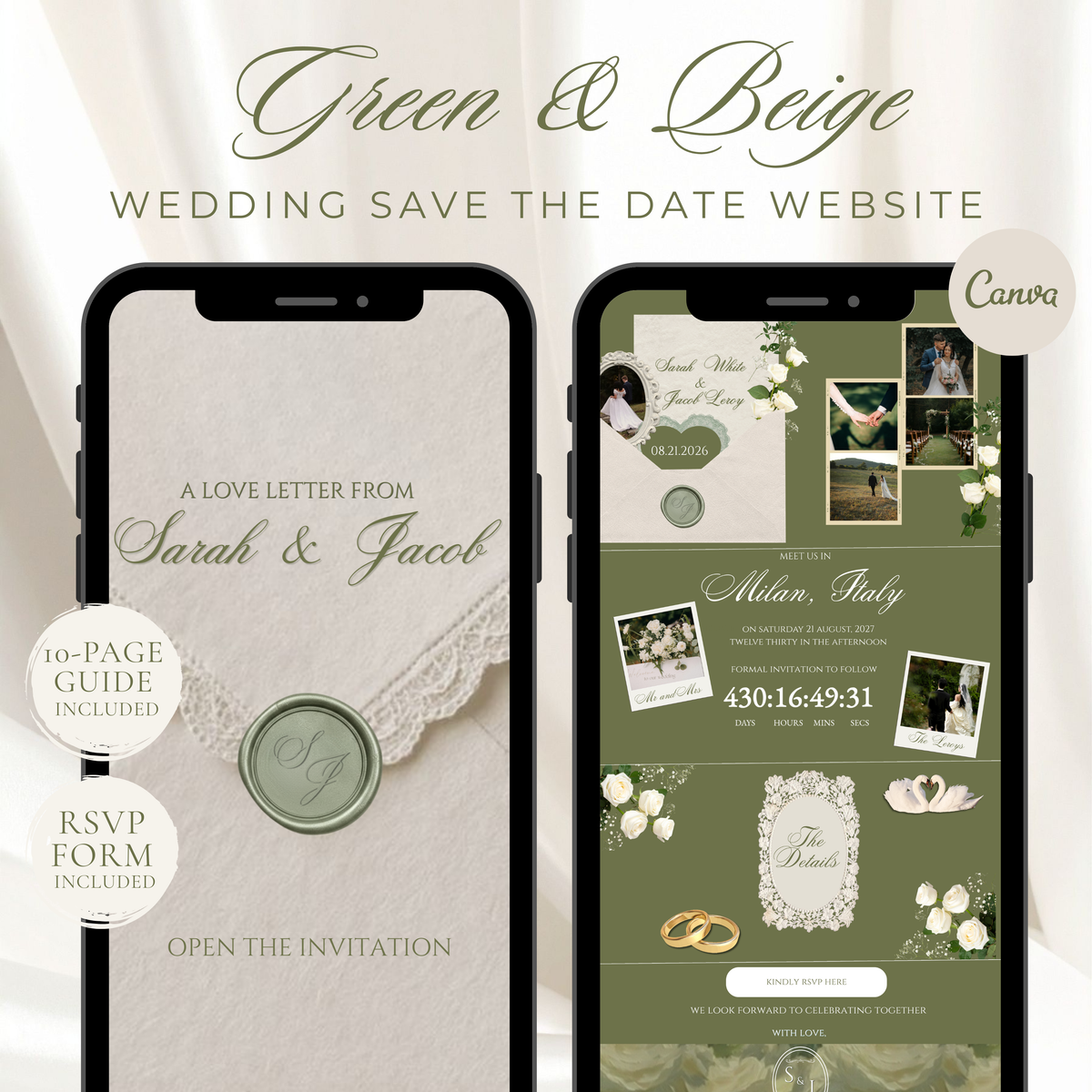 Green and Beige Wedding Save the Date Invite