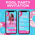 Blue and Pink Pool Party Invite