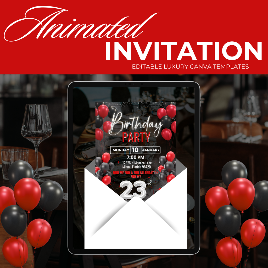 Black and Red Envelope Birthday Invite