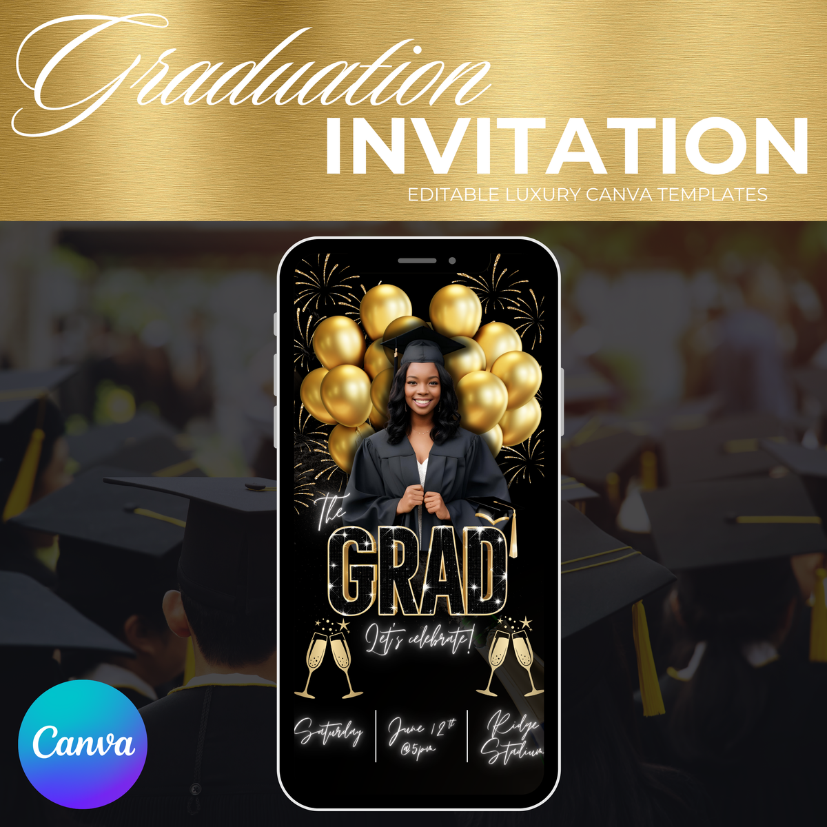 Gold and Black Graduation Party/Celebration Invite