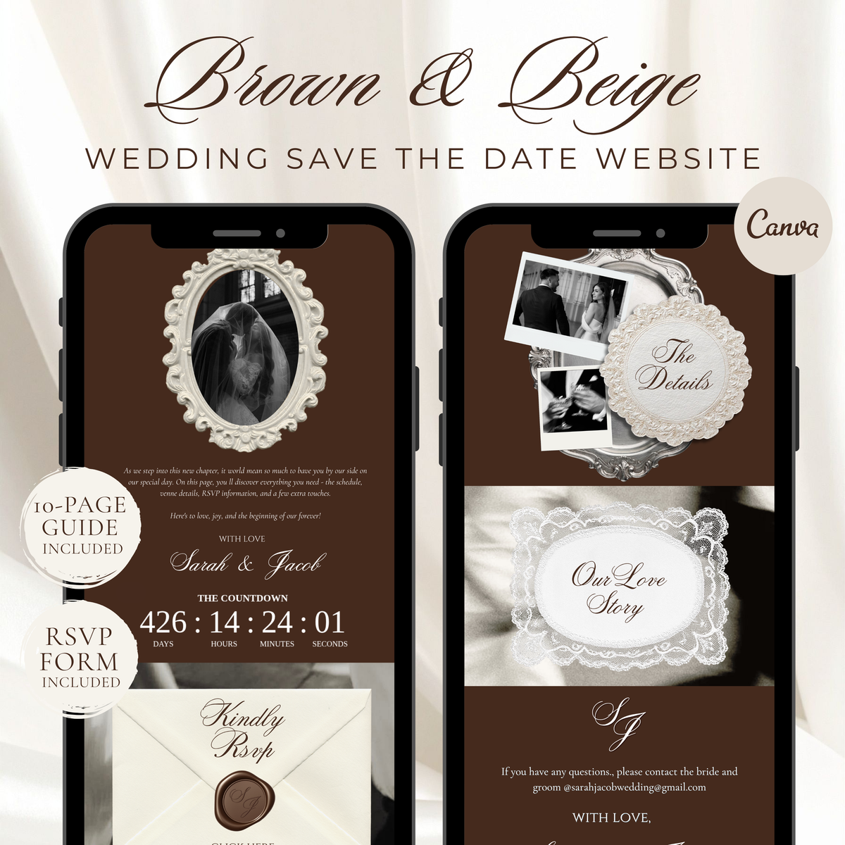 Brown and Beige Save the Date Wedding Invite/Website