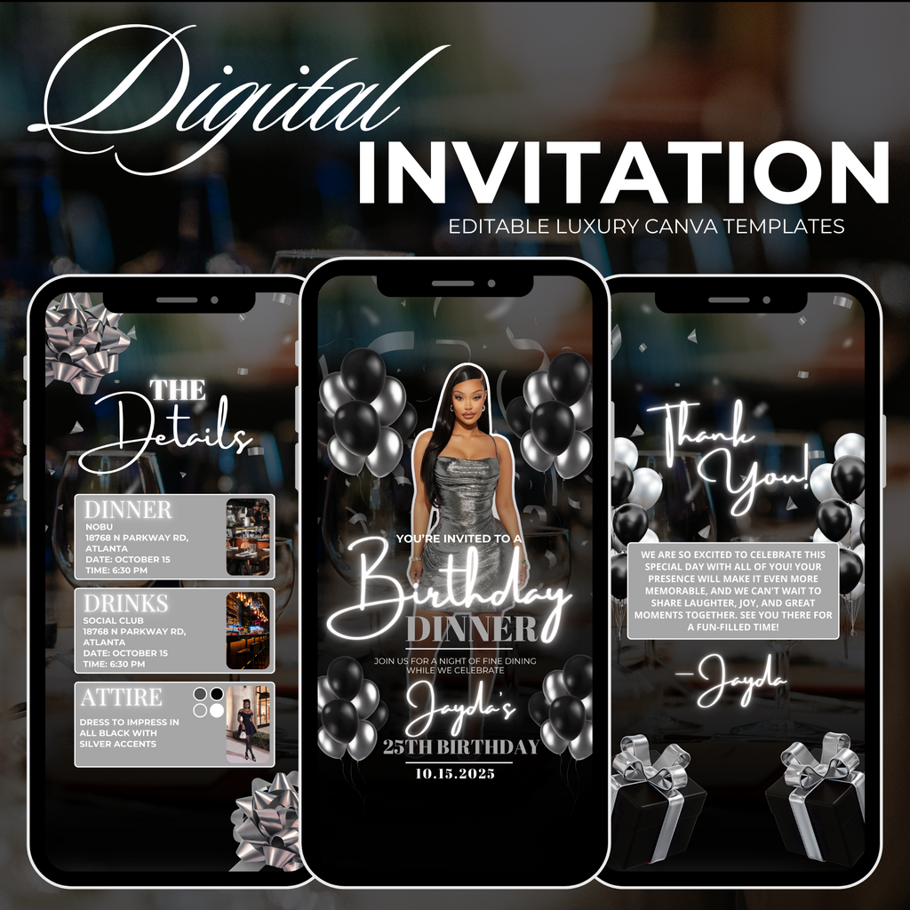 Silver Birthday Invite