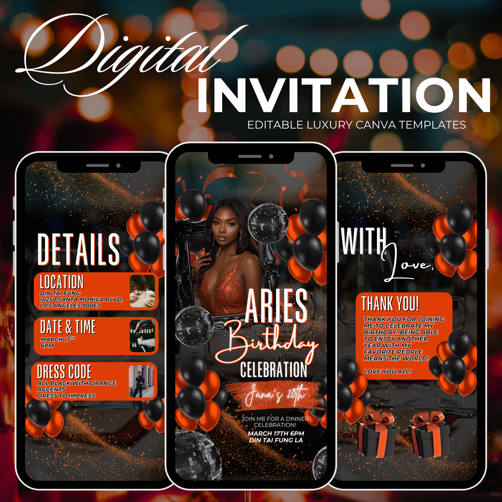 Orange Aries Birthday Invite