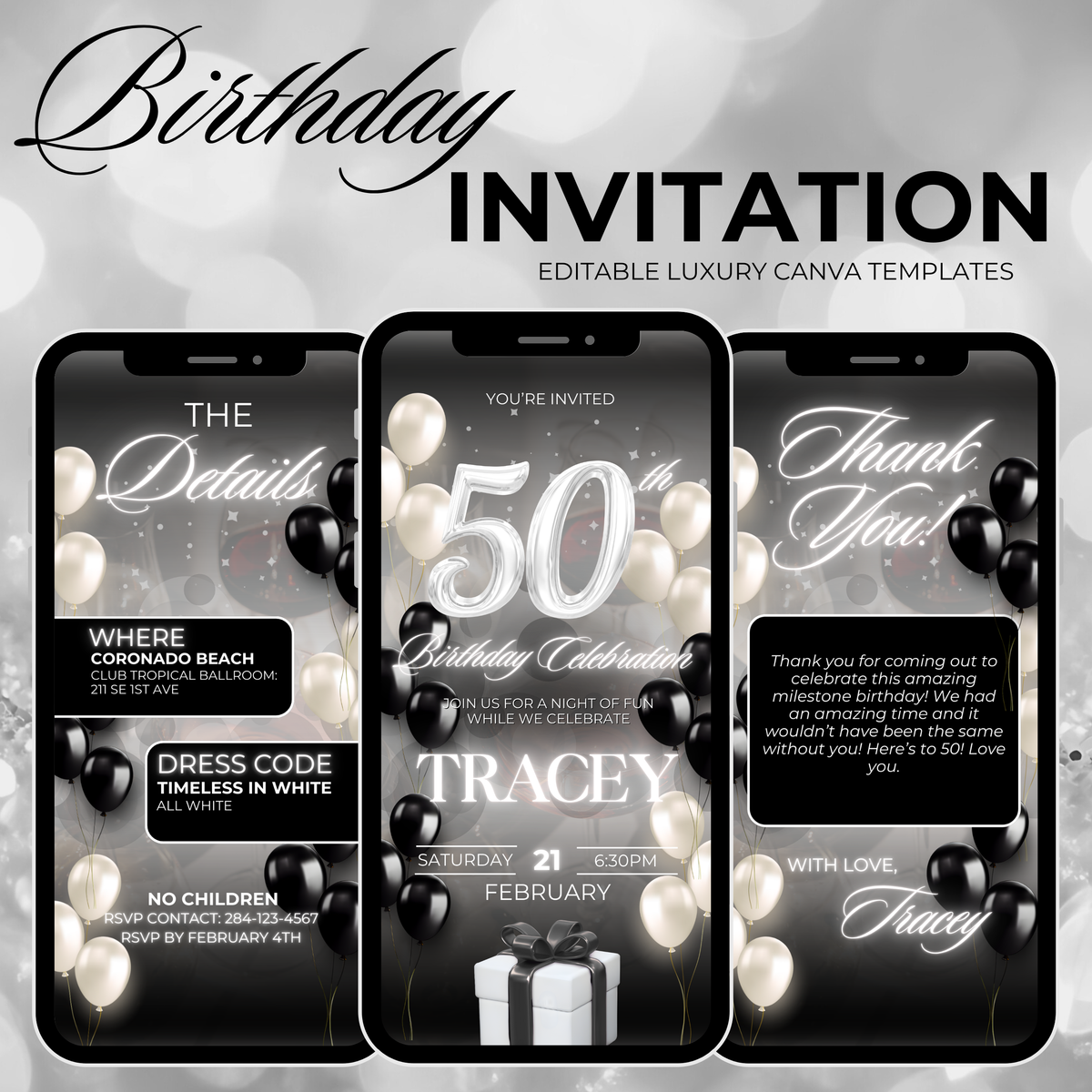 Black and White Birthday Invite (50 Years Old)