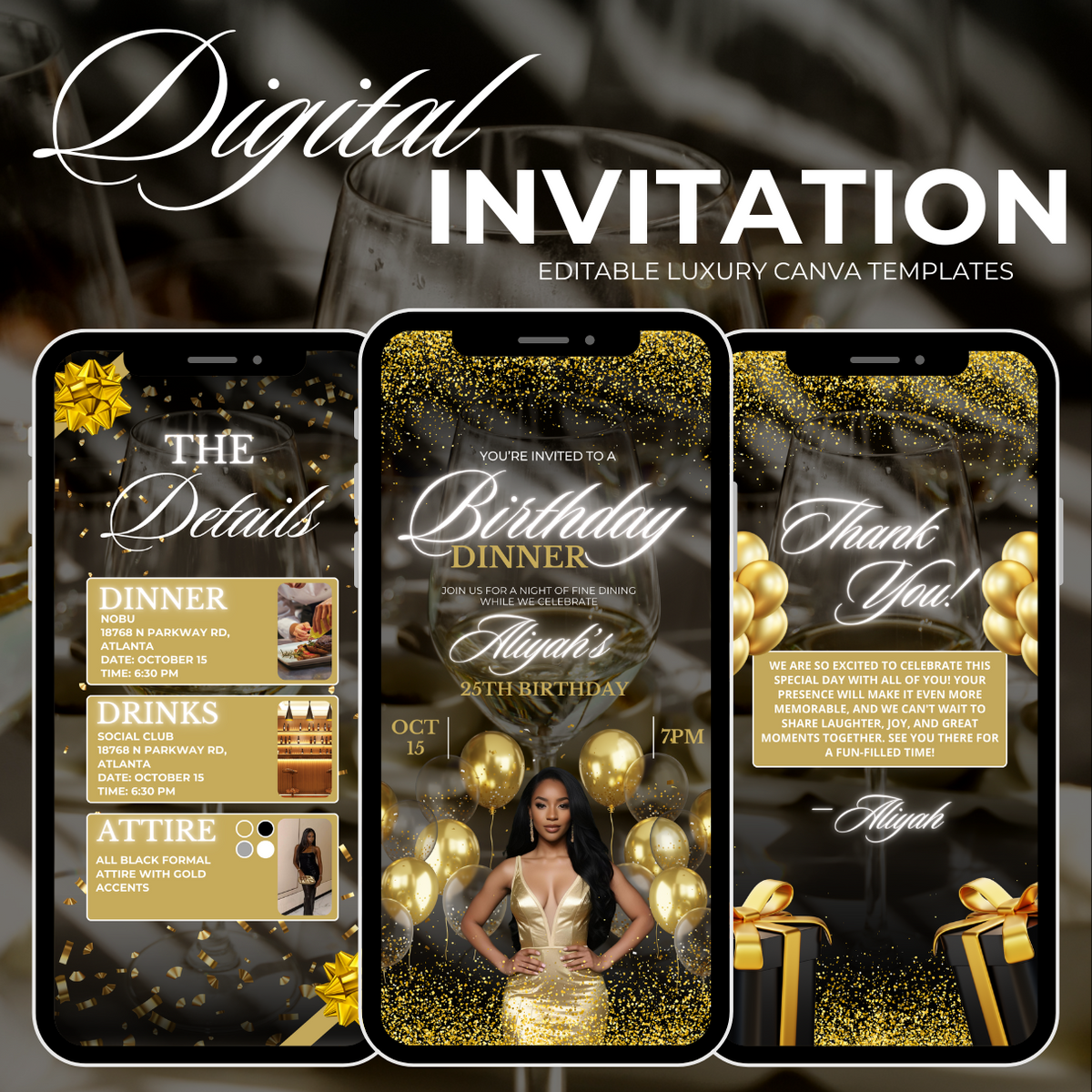 Gold Birthday Invite