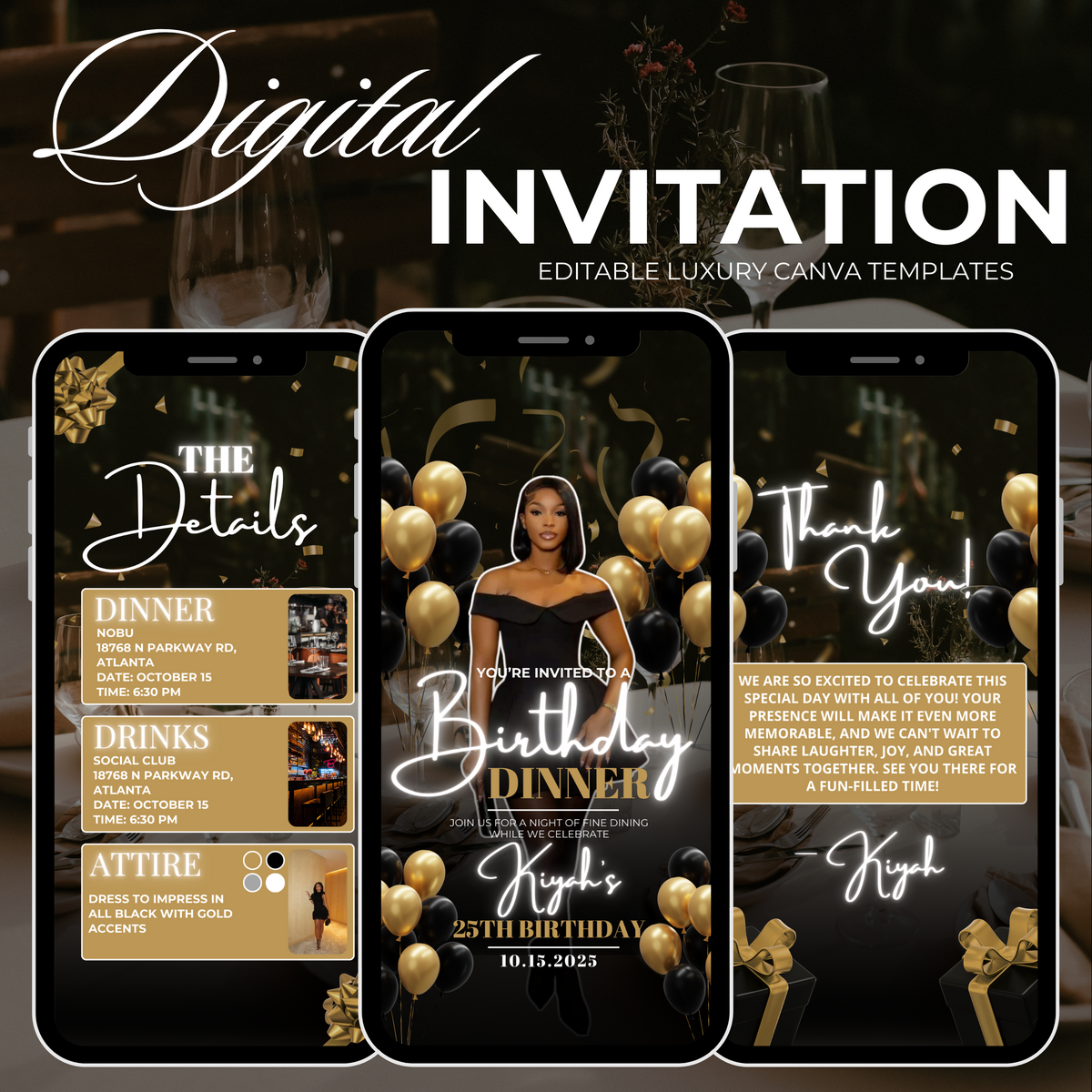 Gold and Black Birthday Invite