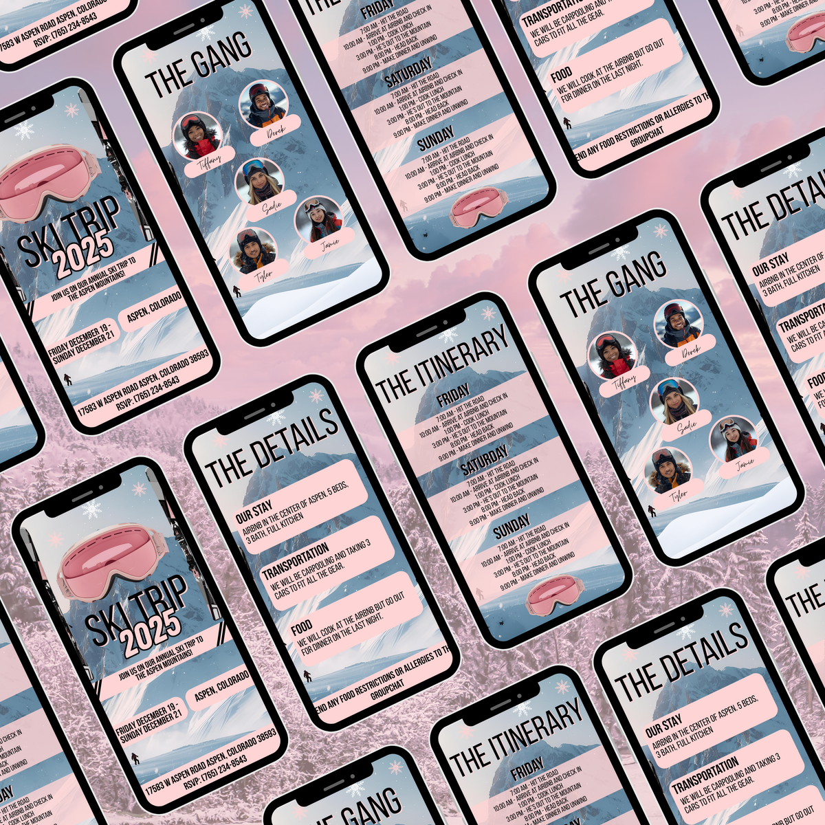 Pink Ski Trip Invite