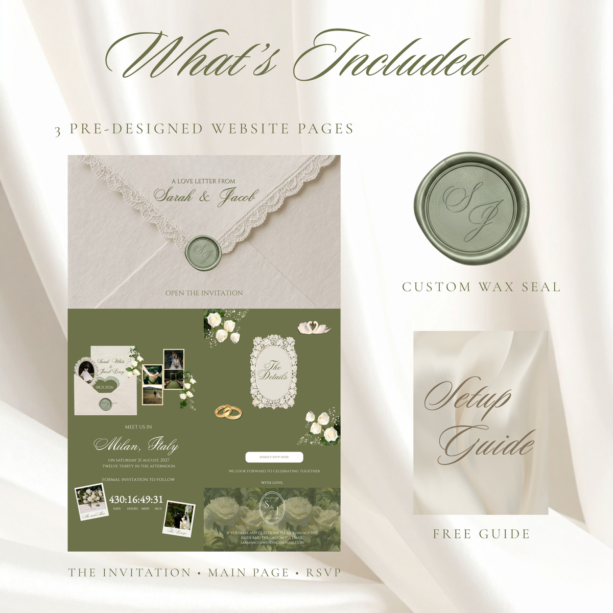 Green and Beige Wedding Save the Date Invite