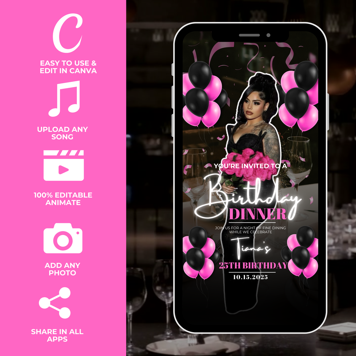 Pink and Black Birthday Invite