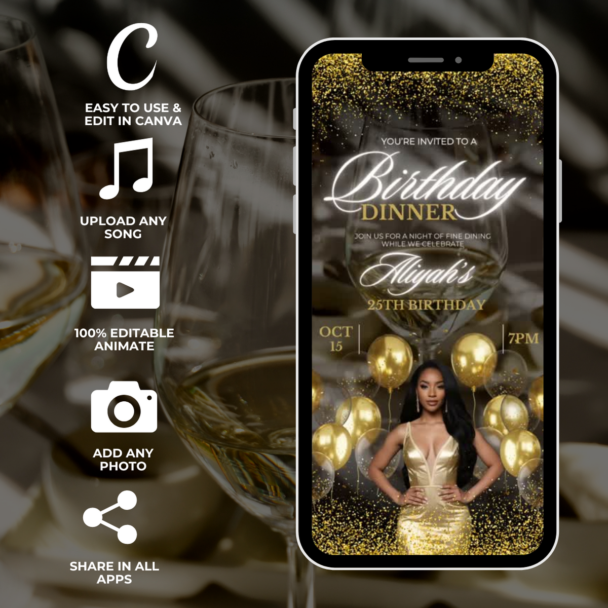 Gold Birthday Invite