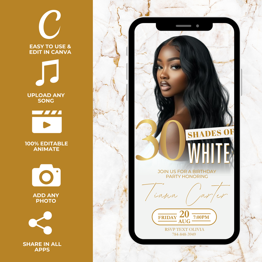 White and Gold Birthday Invite