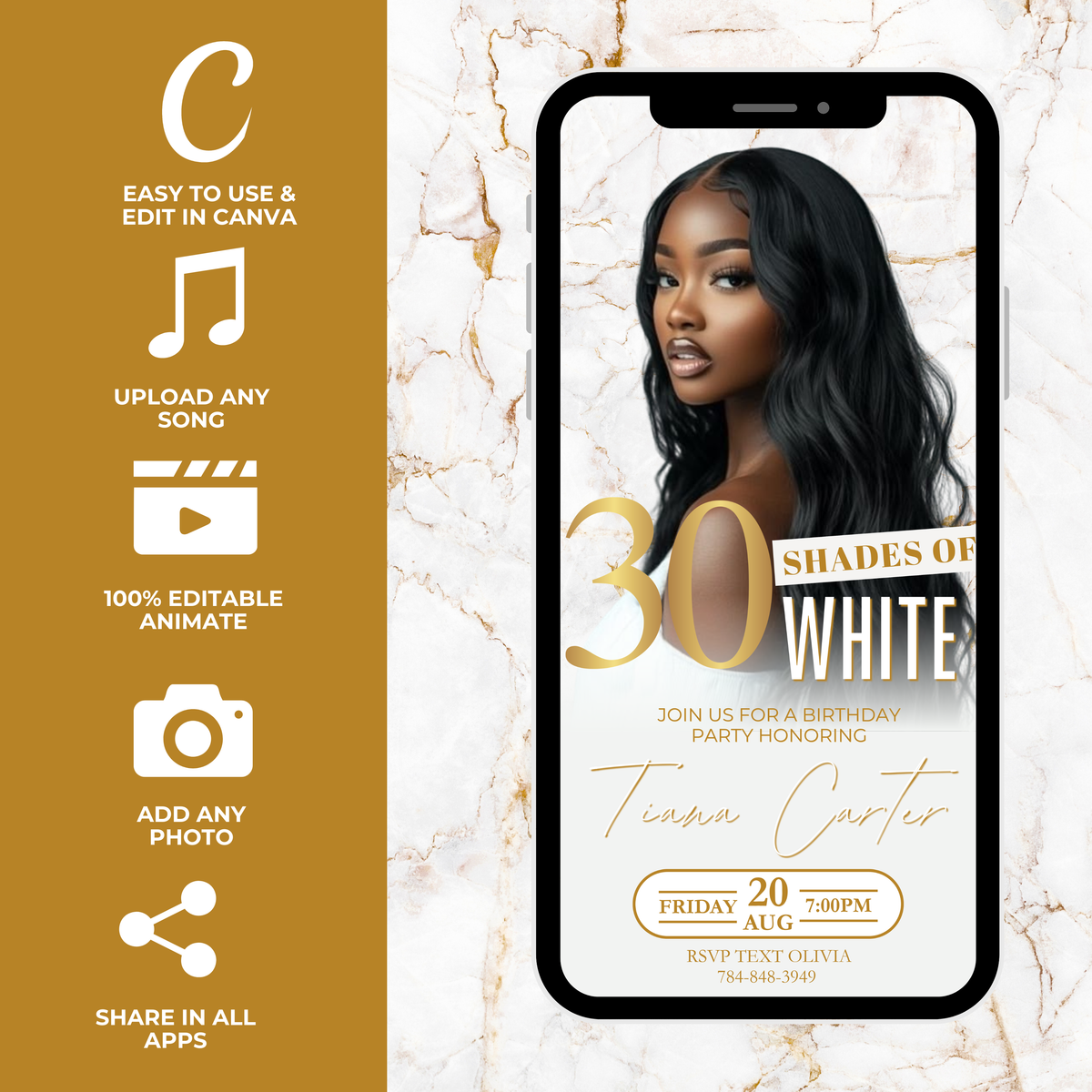 White and Gold Birthday Invite