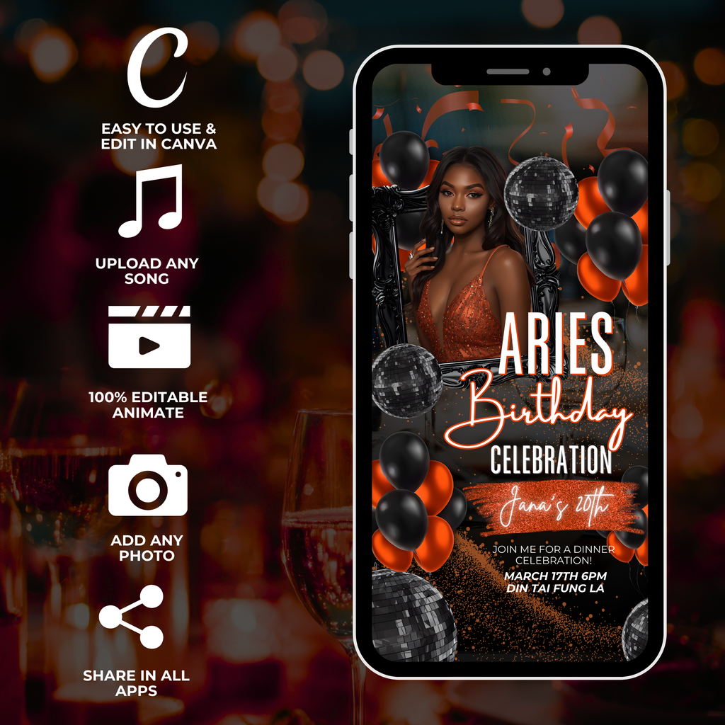 Orange Aries Birthday Invite