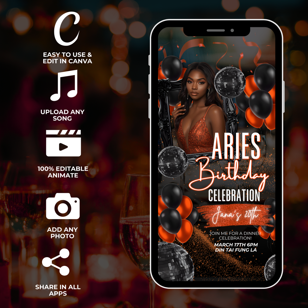 Orange Aries Birthday Invite