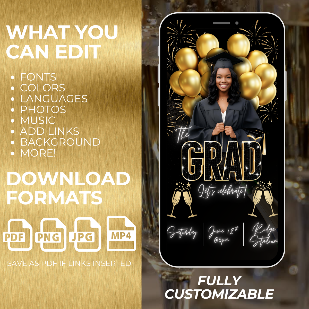 Gold and Black Graduation Party/Celebration Invite