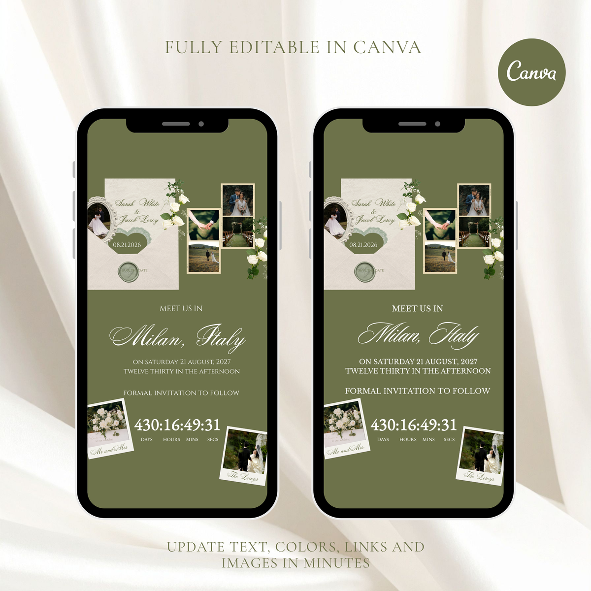 Green and Beige Wedding Save the Date Invite