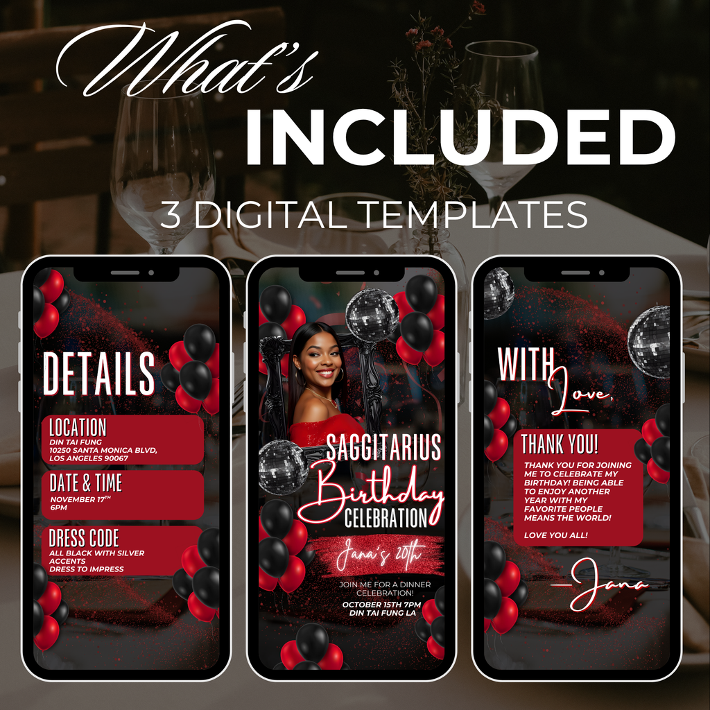 Black and Red Sagittarius Birthday Invite