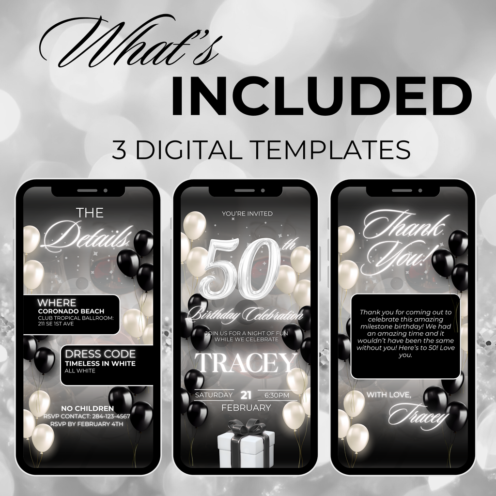 Black and White Birthday Invite (50 Years Old)