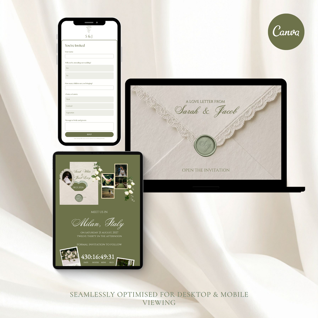Green and Beige Wedding Save the Date Invite