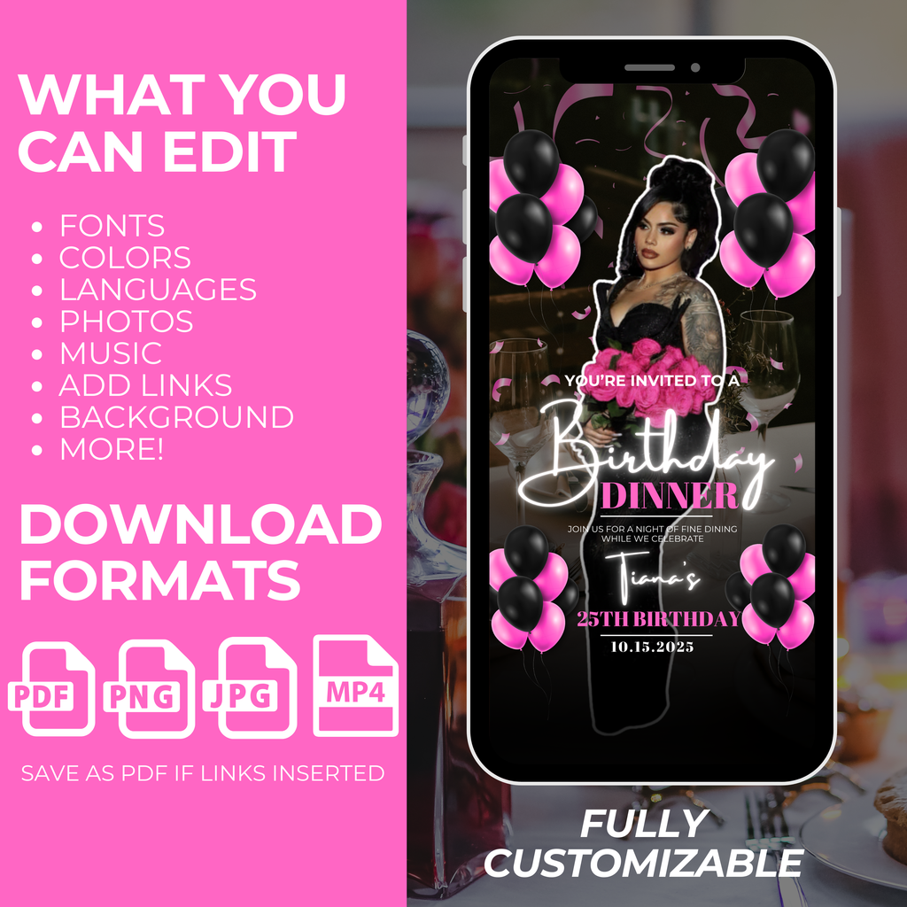 Pink and Black Birthday Invite