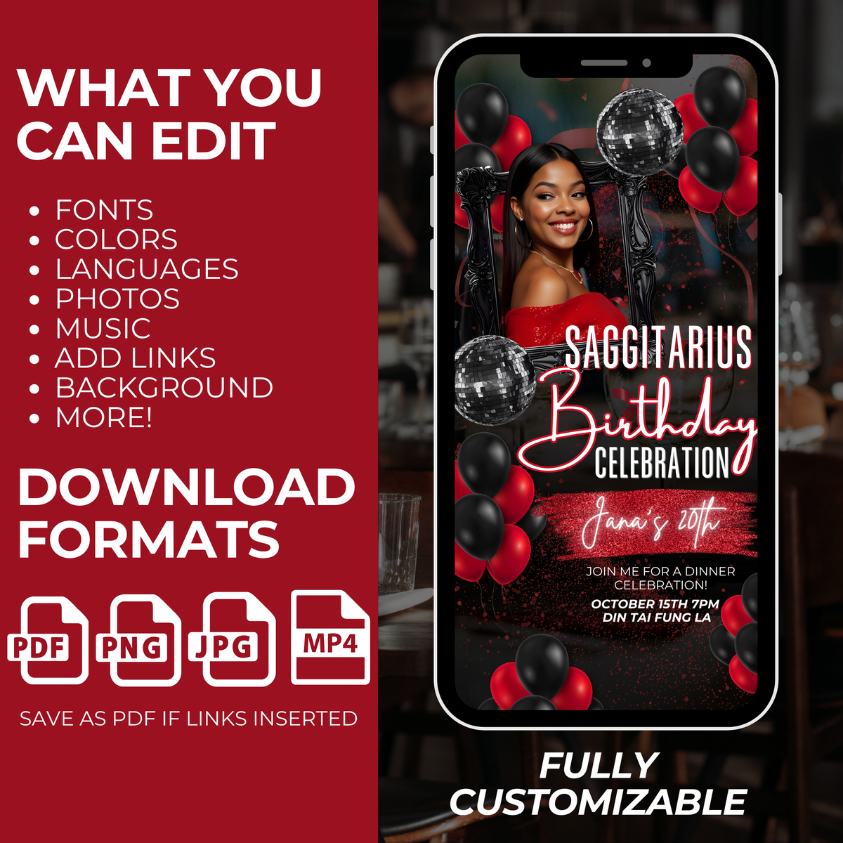 Black and Red Sagittarius Birthday Invite