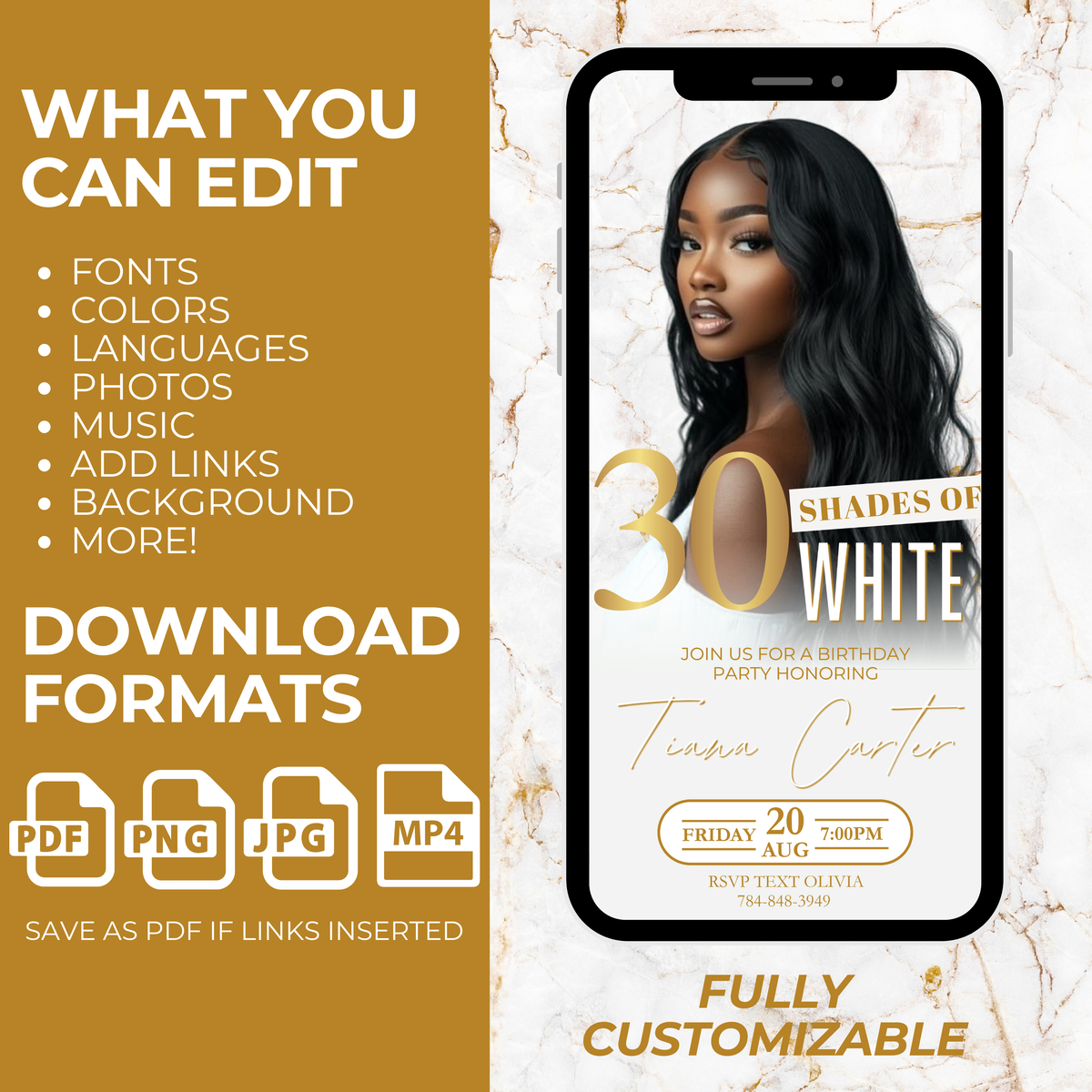 White and Gold Birthday Invite