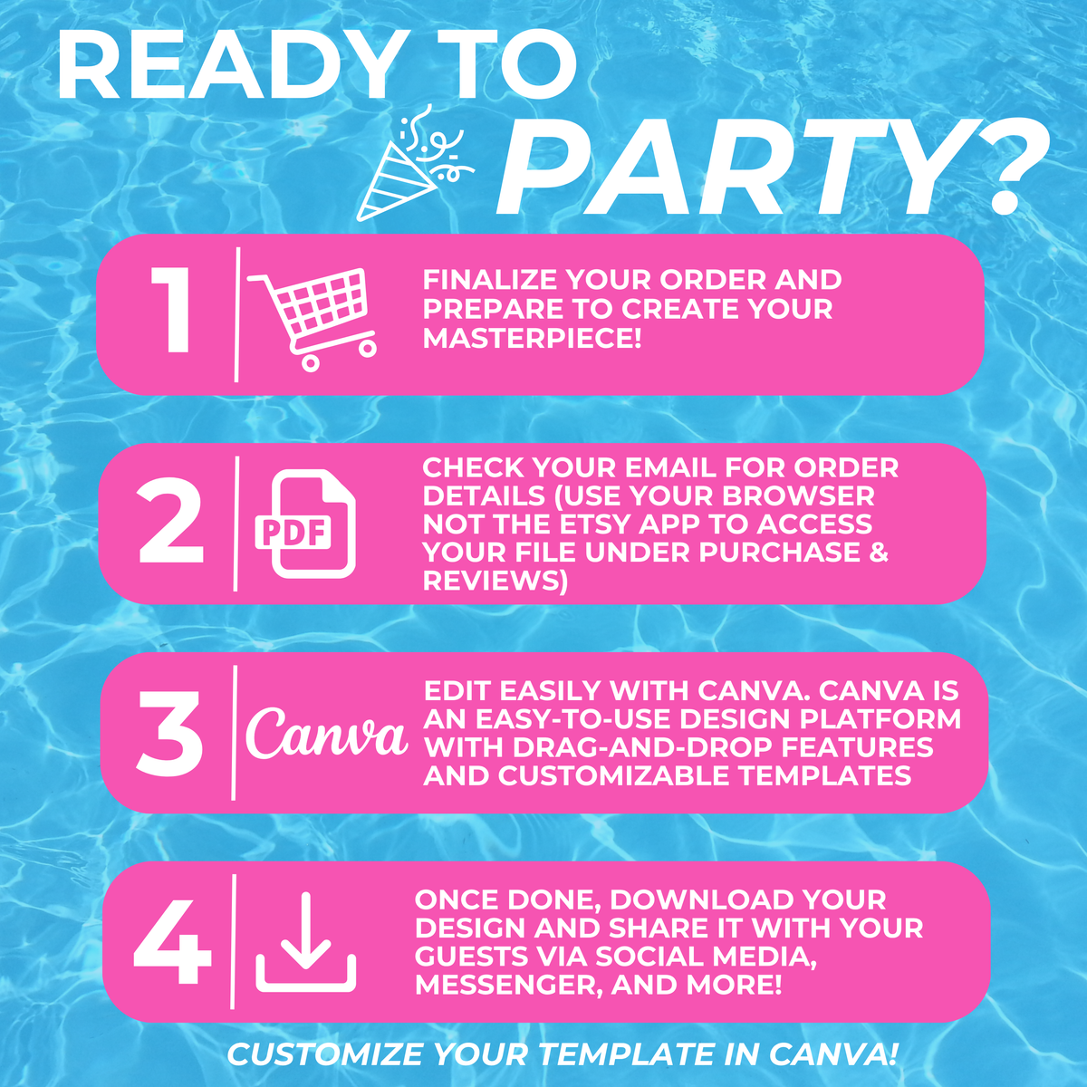 Blue and Pink Pool Party Invite