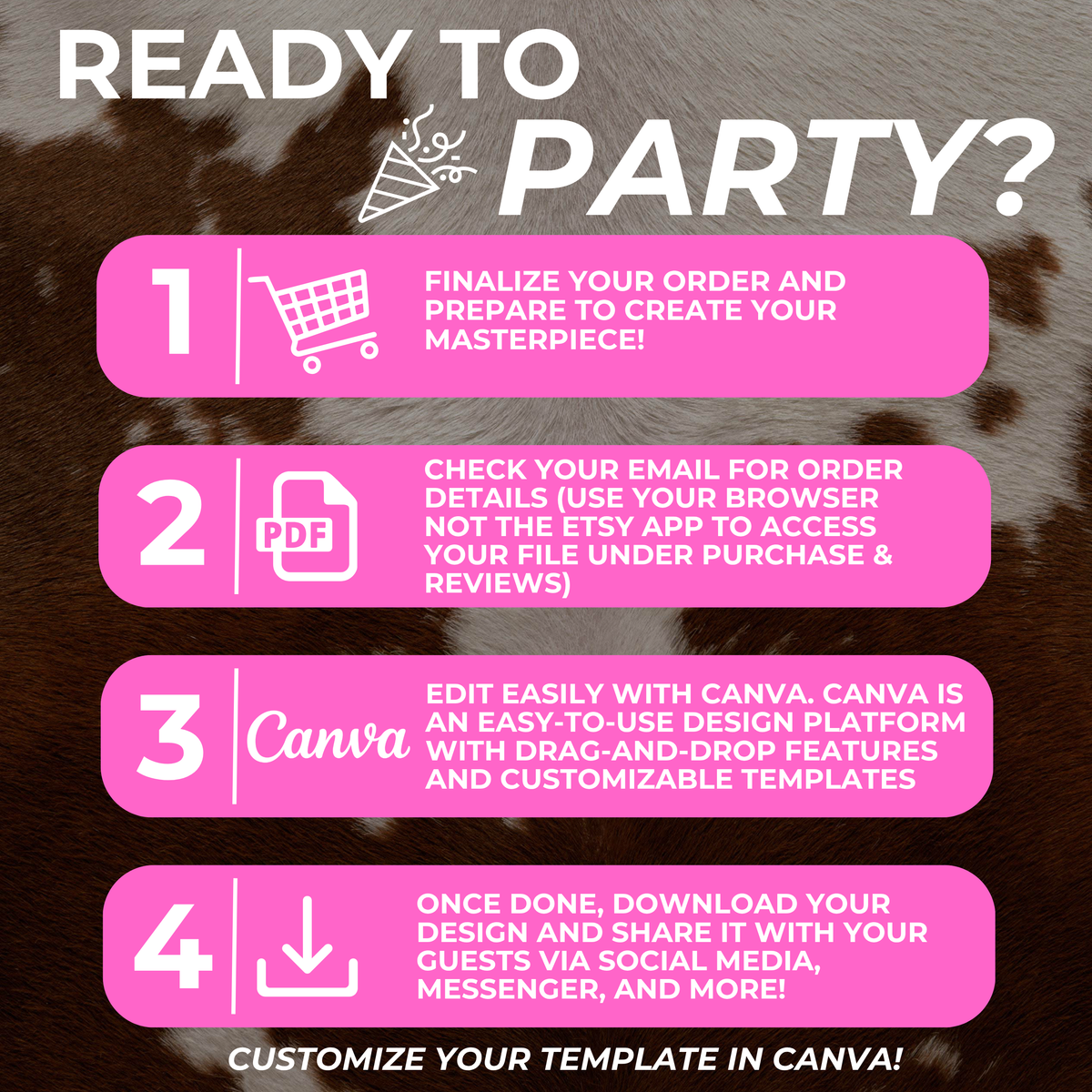 Pink and Brown Cowgirl Themed Birthday Invite