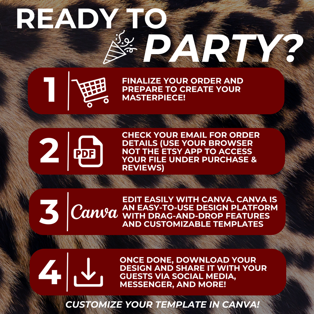 Big Mama Red and Cheetah Print Birthday Invite