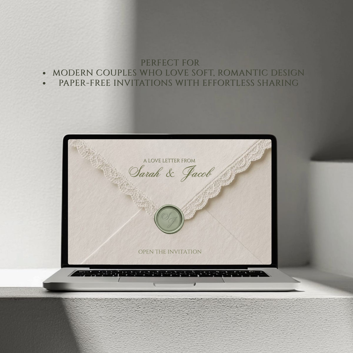 Green and Beige Wedding Save the Date Invite