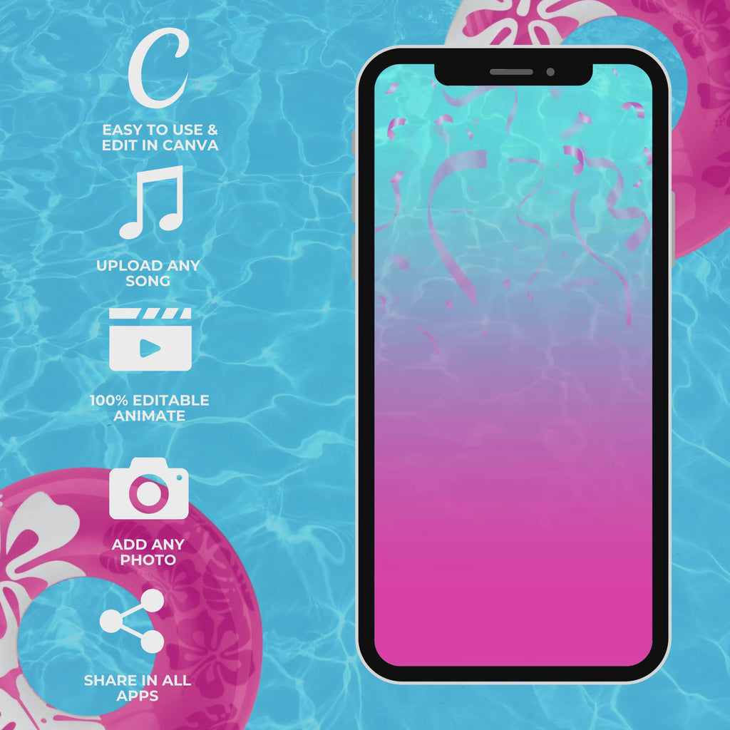 Blue and Pink Pool Party Invite
