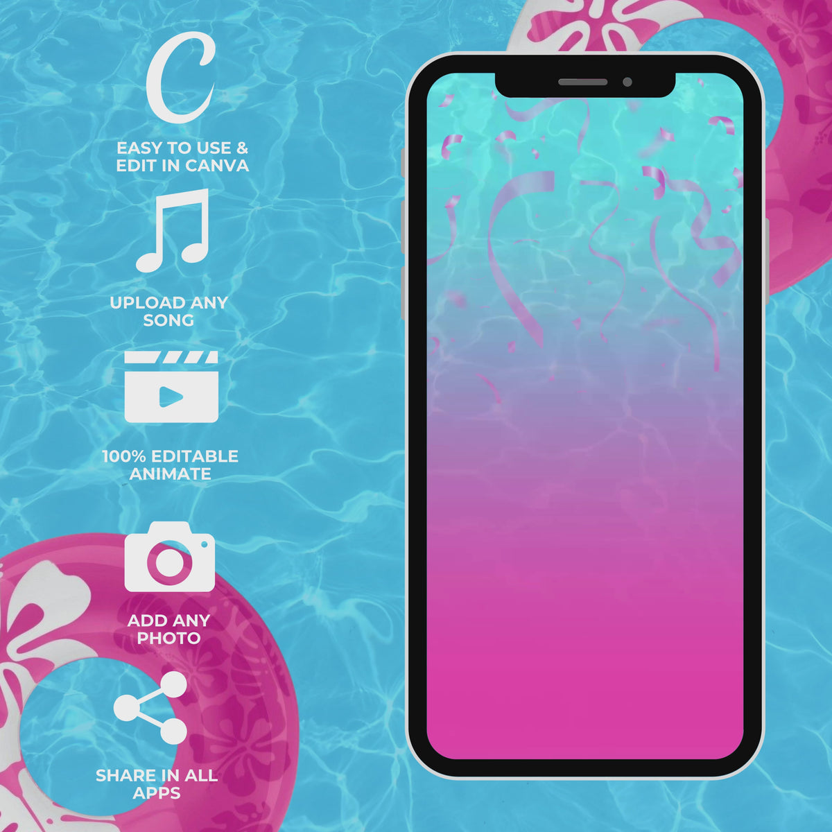 Blue and Pink Pool Party Invite