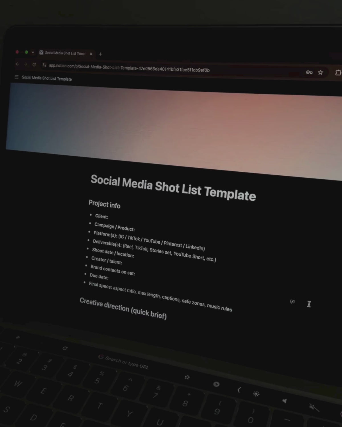 Social Media Management/Content Creator Shot List